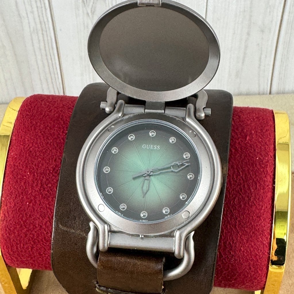 Vintage Guess Flip Top Man's/Woman's Watch With Guess Brown Leather Strap
